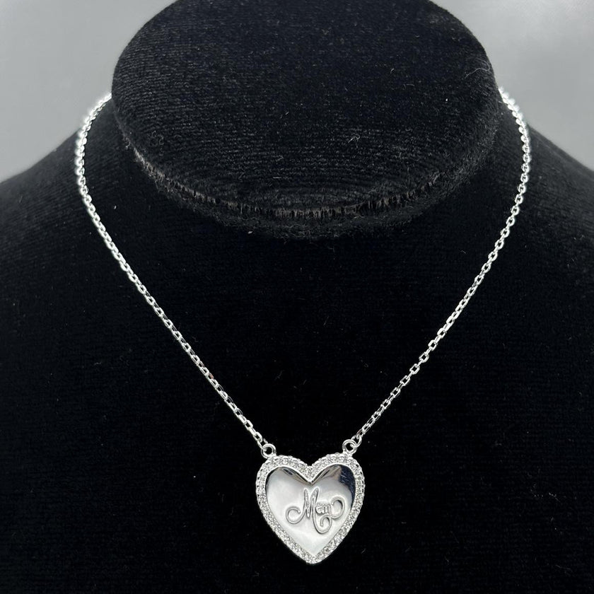 #G180 - Gargantilla Dije Corazón Mamá Con Piedra Zirconia Plata - PU3.7