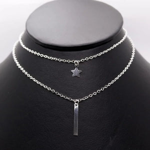 #G231 - Gargantilla Doble Con Estrella Plata - LL4.5