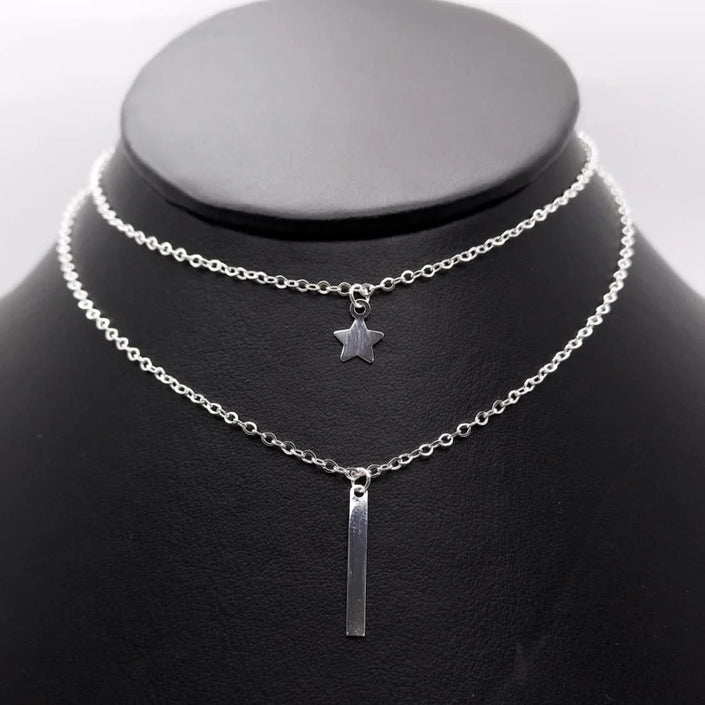 #G231 - Gargantilla Doble Con Estrella Plata - LL4.5