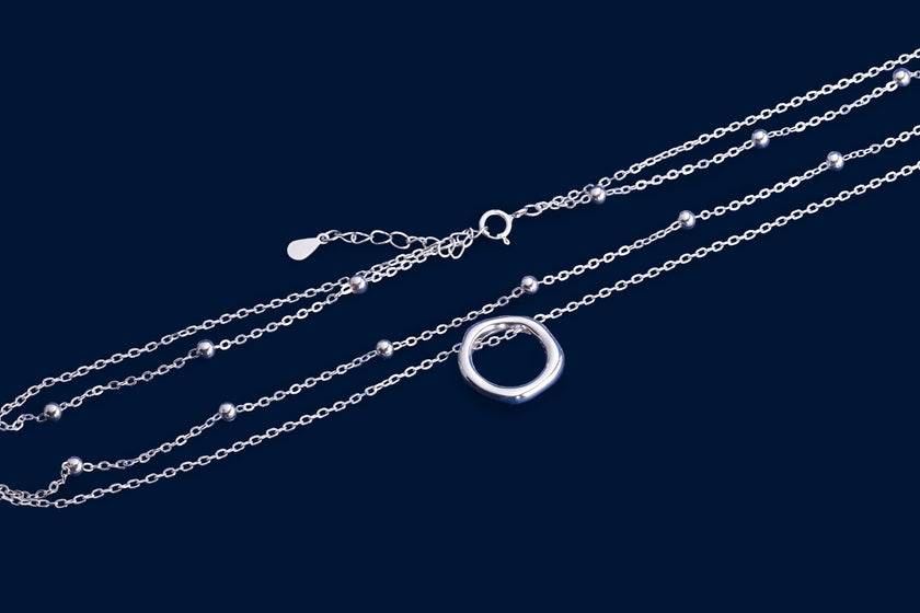 #G237 - Gargantilla Doble Circular con Bolitas De Plata - PU5.6