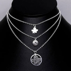 #G241 - Gargantilla Triple Hoja De Arce Plata - LL7.0