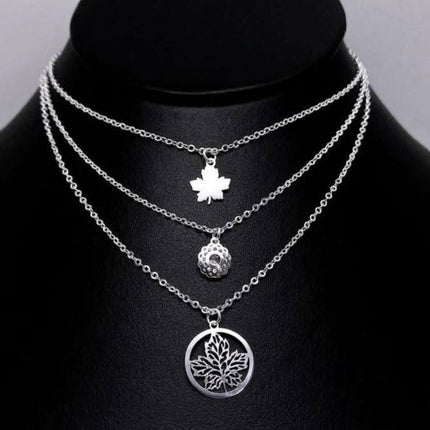 #G241 - Gargantilla Triple Hoja De Arce Plata - A18/7.0