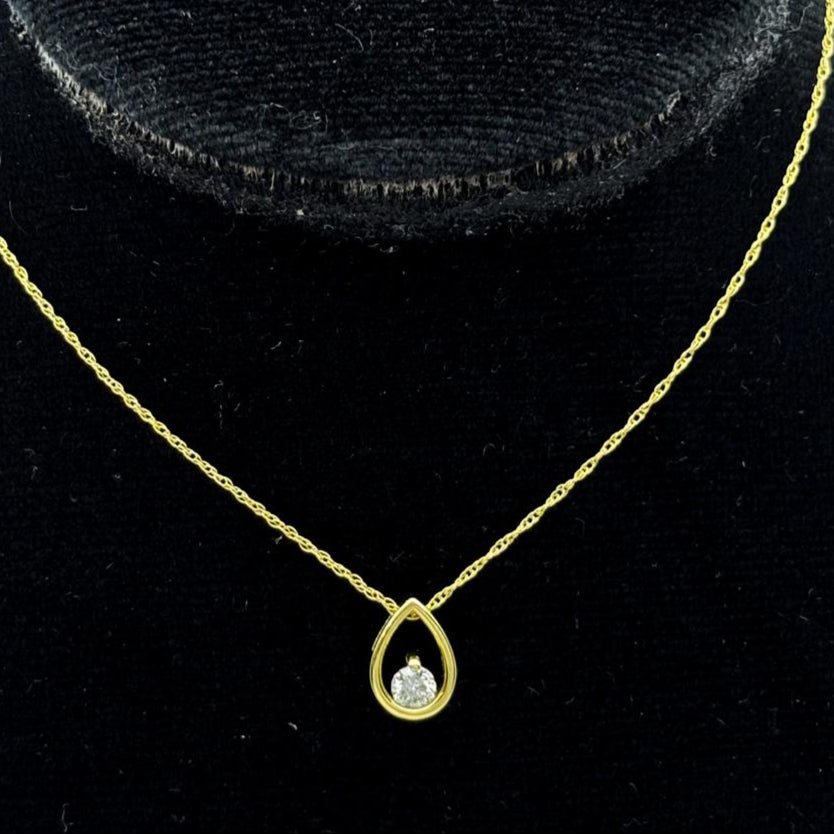 #GX14101 - Gargantilla Gota/Pera Con Diamante Natural Oro 14K - SX380/