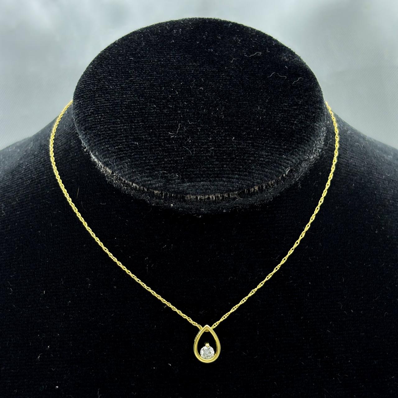 #GX14101 - Gargantilla Gota/Pera Con Diamante Natural Oro 14K - SX380/