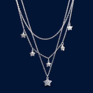 #G107 - Gargantilla Triple De Estrellas Con Piedra Zirconia Plata - A18/10.2