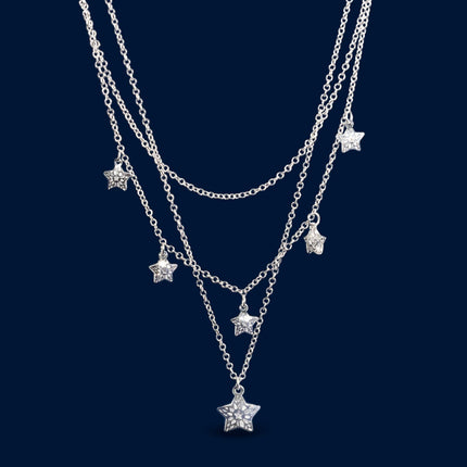 #G107 - Gargantilla Triple De Estrellas Con Piedra Zirconia Plata - A18/10.2