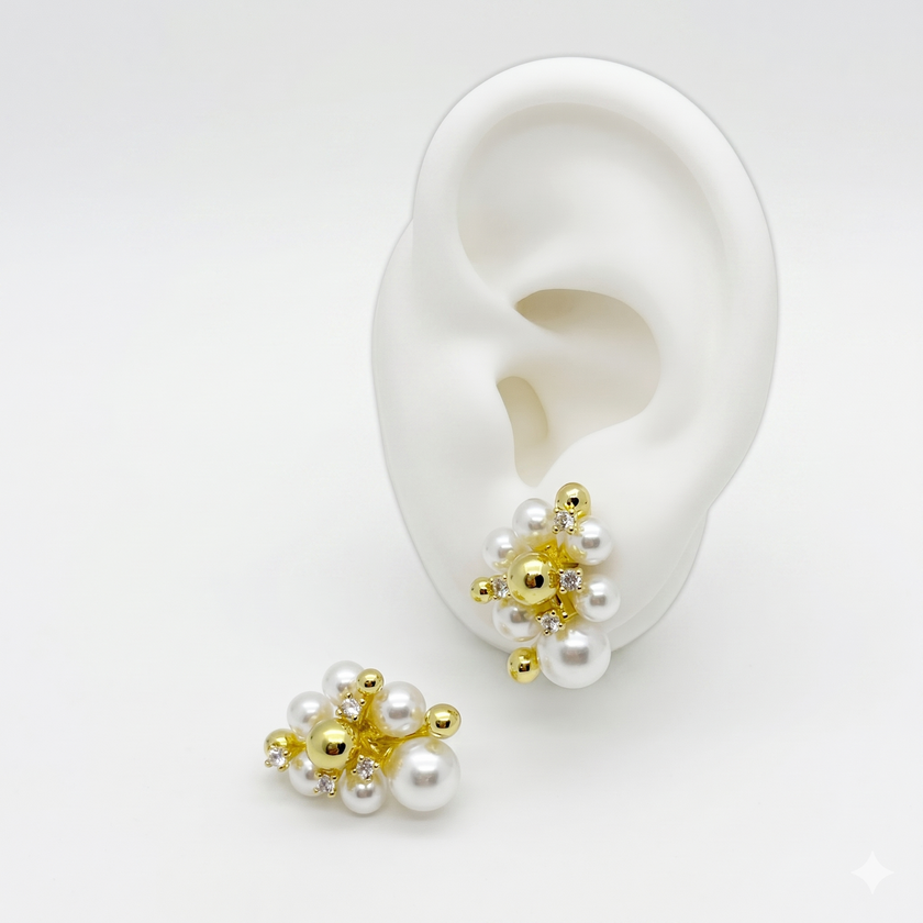 #BOL133 - Broquel De Bolitas Con Perlas De Oro Laminado 18k - LA040/