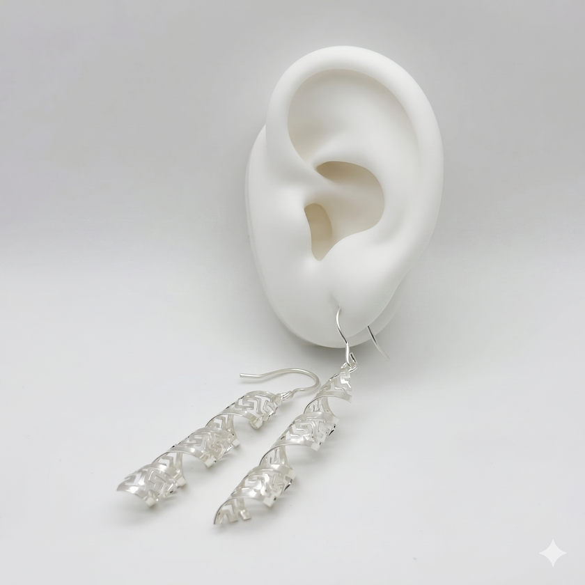 #AR239 - Aretes Espiral Largos De Plata .925 - A08/3.6