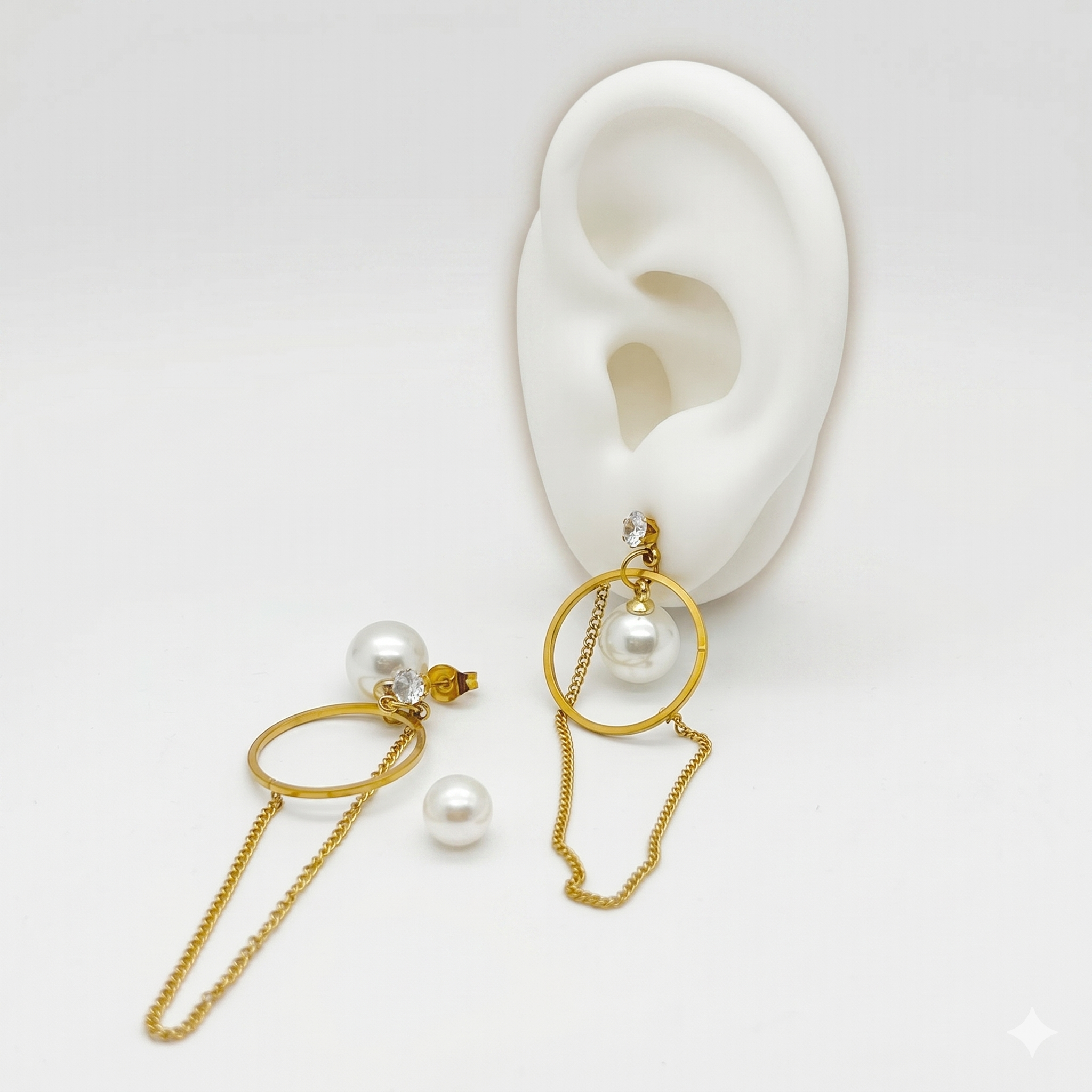 #ARL175 - Aretes Con Piedra Perla Sintetica De Oro Laminado 18k - LA025/