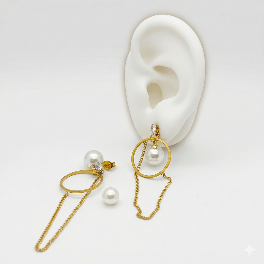 #ARL175 - Aretes Con Piedra Perla Sintetica De Oro Laminado 18k - LA025/