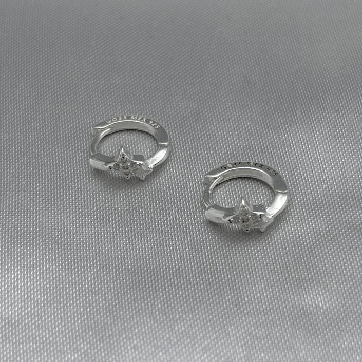 #H190 - Huggie Destellos Con Zirconia Plata - LL1.5