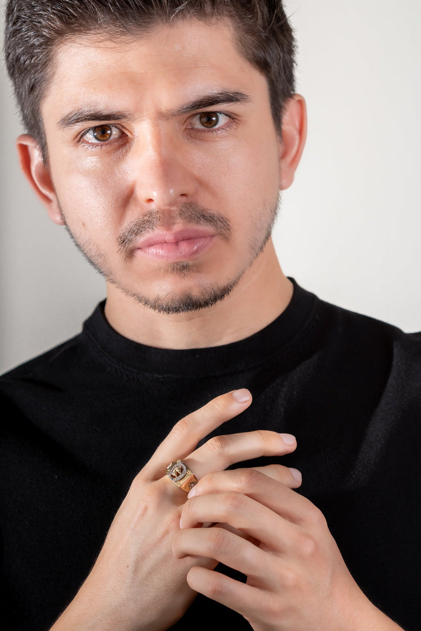 #HE129 - Anillo De Herradura Y Caballo De Oro 10k - H05/6.2