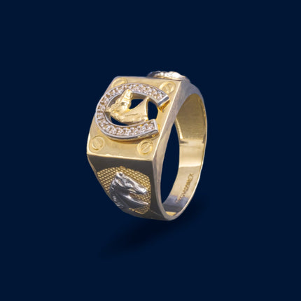 #HE129 - Anillo De Herradura Y Caballo De Oro 10k - H05/6.2