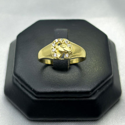 #HE134 - Anillo De Herradura Y Caballo De Oro 10k - H04/2.5