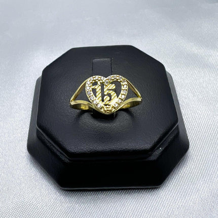 #HE154 - Anillo De Corazón De XV/15 Años De Oro 10k - H07/2.0