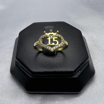 #HE155 - Anillo De Corazón Con Corona De XV/15 Años De Oro 10k - H07/1.6