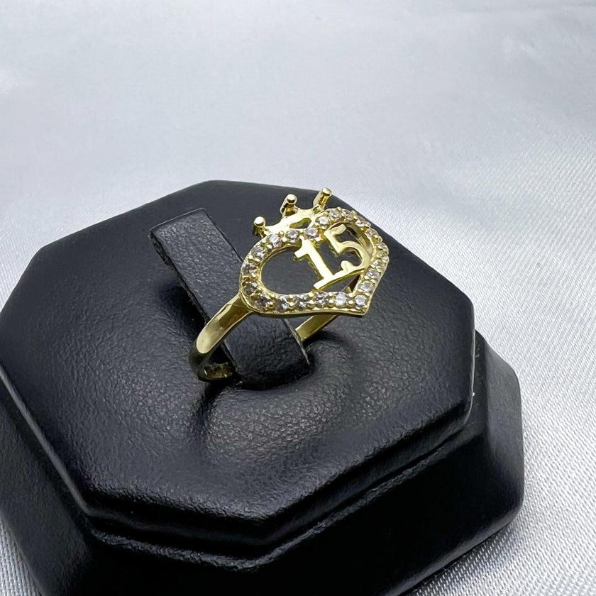 #HE155 - Anillo De Corazón Con Corona De XV/15 Años De Oro 10k - H07/1.6