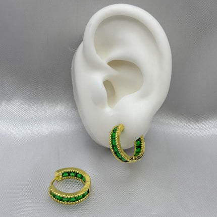 #HOL166 - Huggie Circular Con Piedra Zirconia Oro Laminado 18K - LA035/