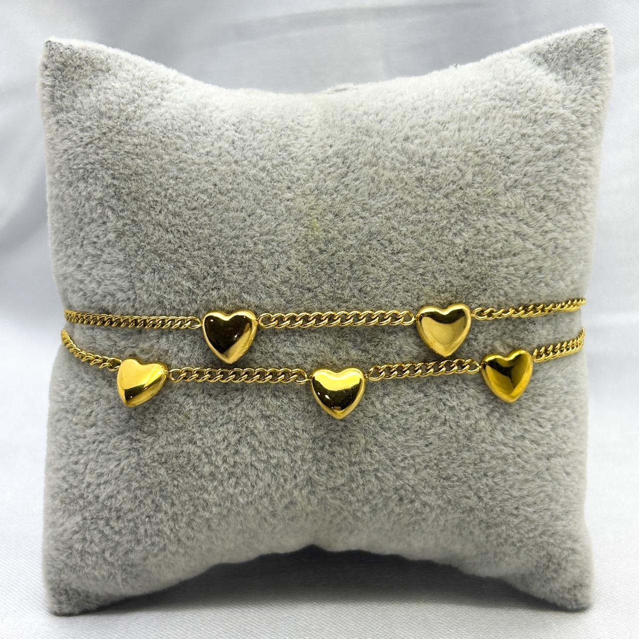 #PAL165 - Pulsera Doble De Corazones De Oro Laminado 18k - LB045/