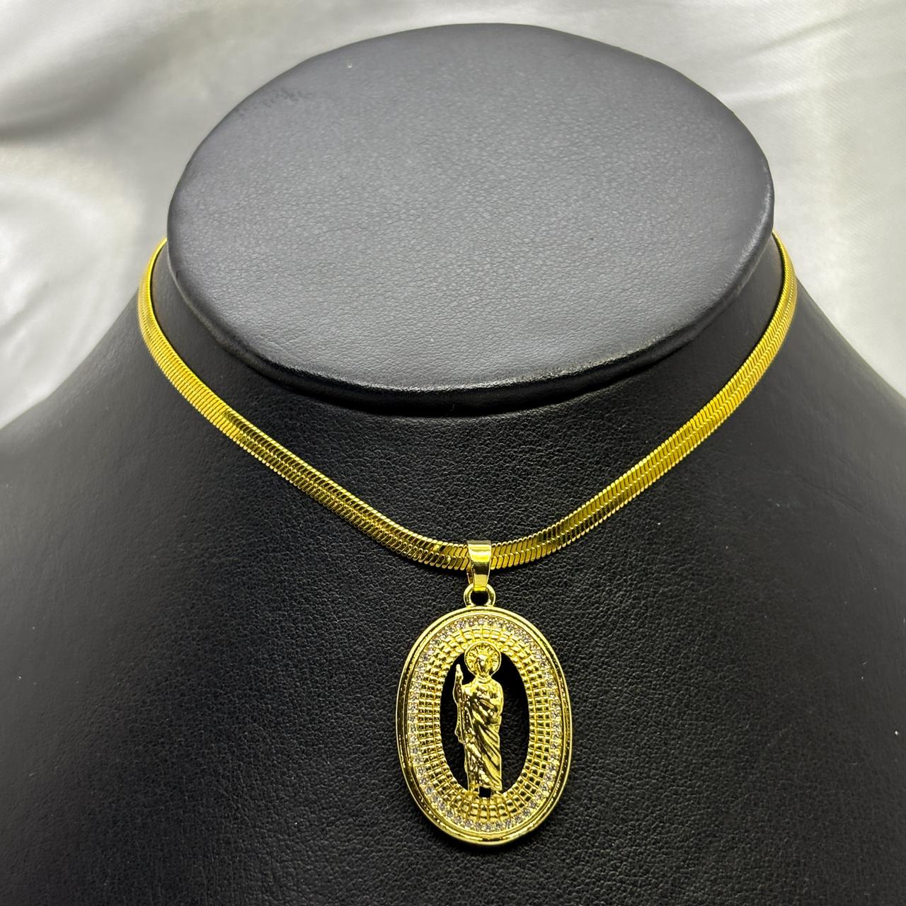 #GOL145 -  Gargantilla De San Judas Con Zirconia Oro Laminado 18K - LB035/