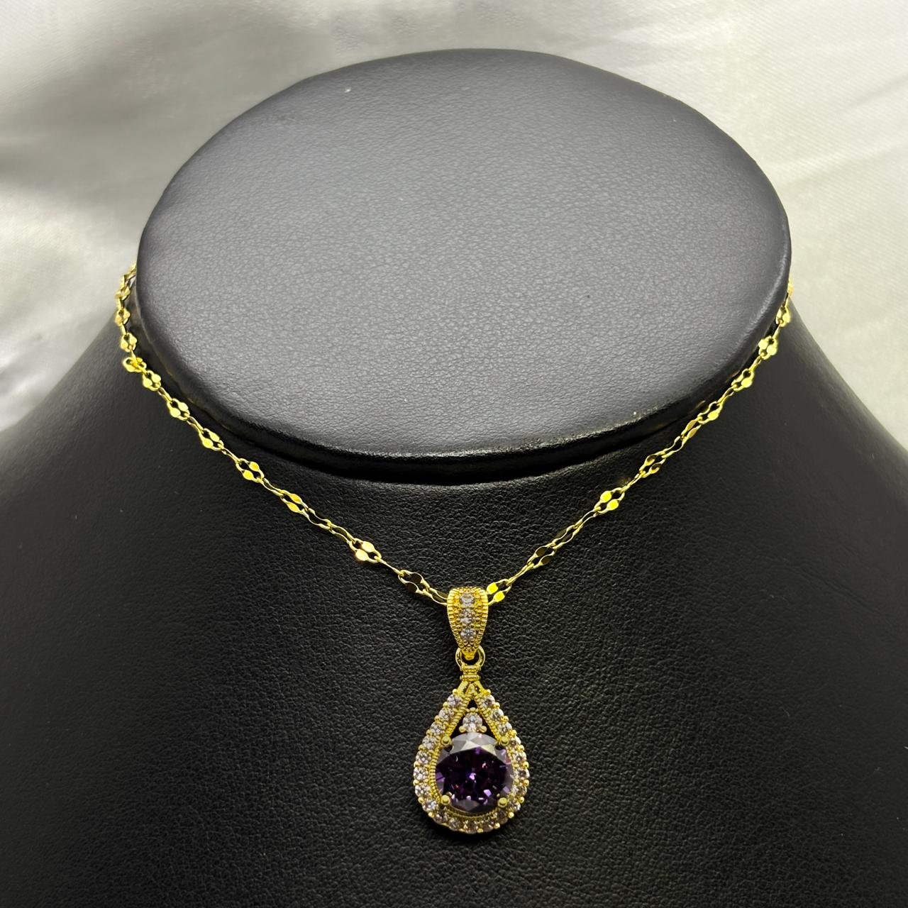 #GOL143 - Gargantilla Dije De Gota Con Zirconia Oro Laminado 18k - LB030/