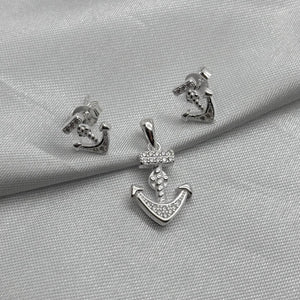 #J146 - Juego Ancla Con Piedra Zirconia Plata - C25/2.6