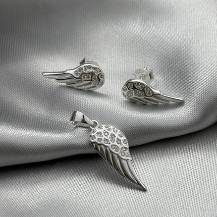 #J152 - Juego Broquel Y Dije De Ala De Plata - C14/3.8