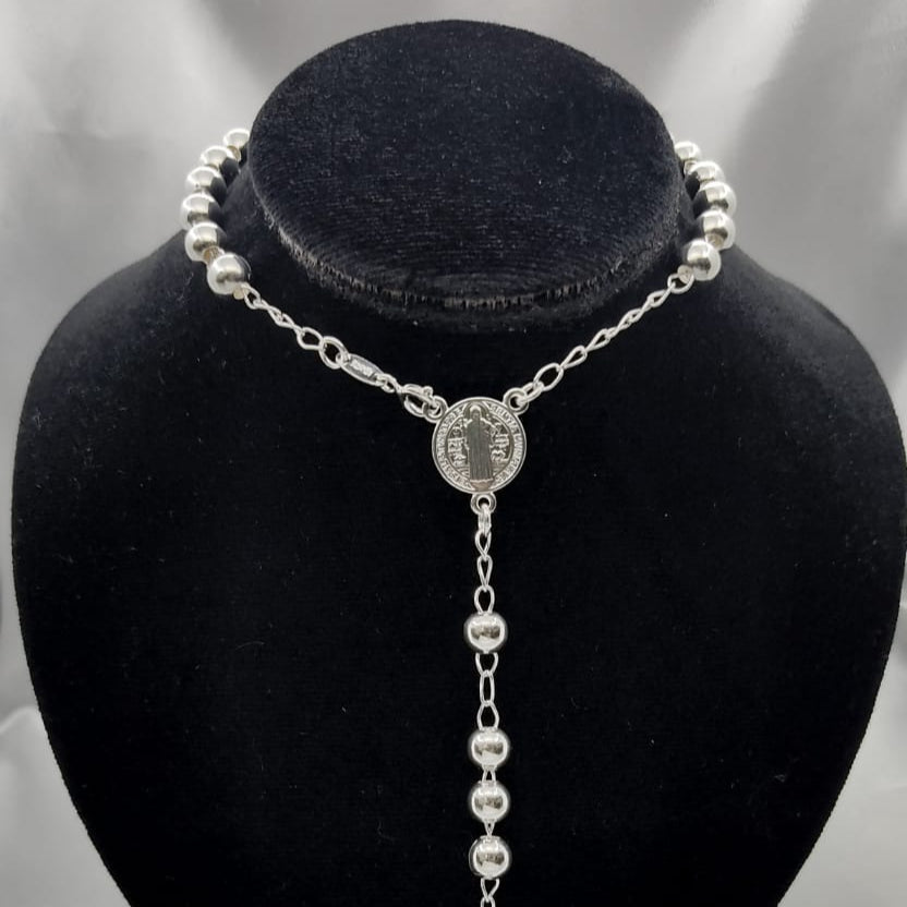 #MR112 - Rosario De San Benito Liso Plata - 5 mm - B05/19.9