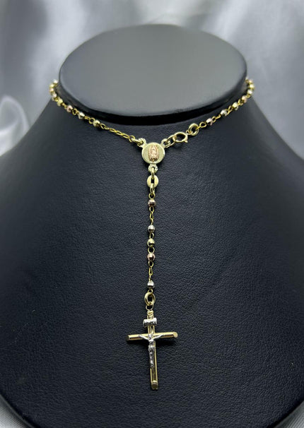 #HE121 - Rosario Facetado De Virgen De Guadalupe De Oro 10k - 2 mm - H06/6.7