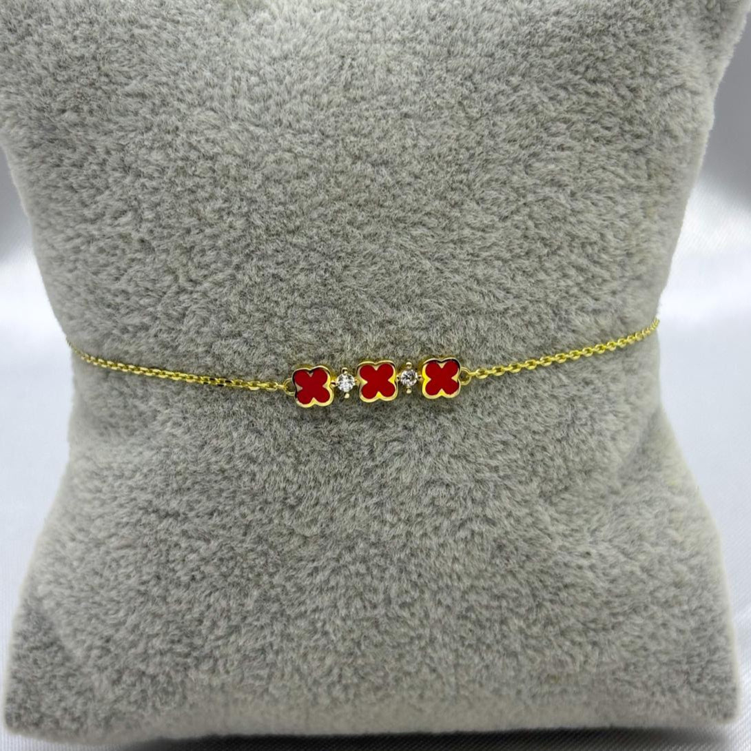 #PA10113 - Pulsera Trébol Tipo Van Cleef Con Piedra Zirconia Oro 10K - I19/1.3