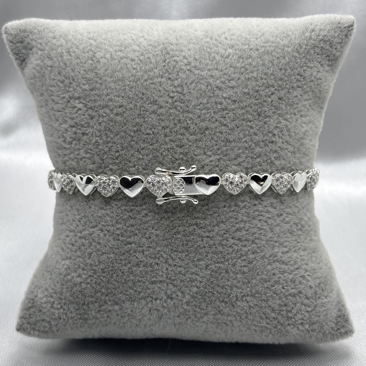 #PA117 - Pulsera Corazones Piedra Zirconia Plata - C30/9.3