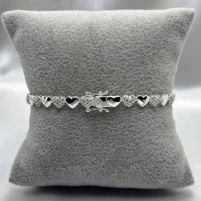 #PA117 - Pulsera Corazones Piedra Zirconia Plata - C30/9.3