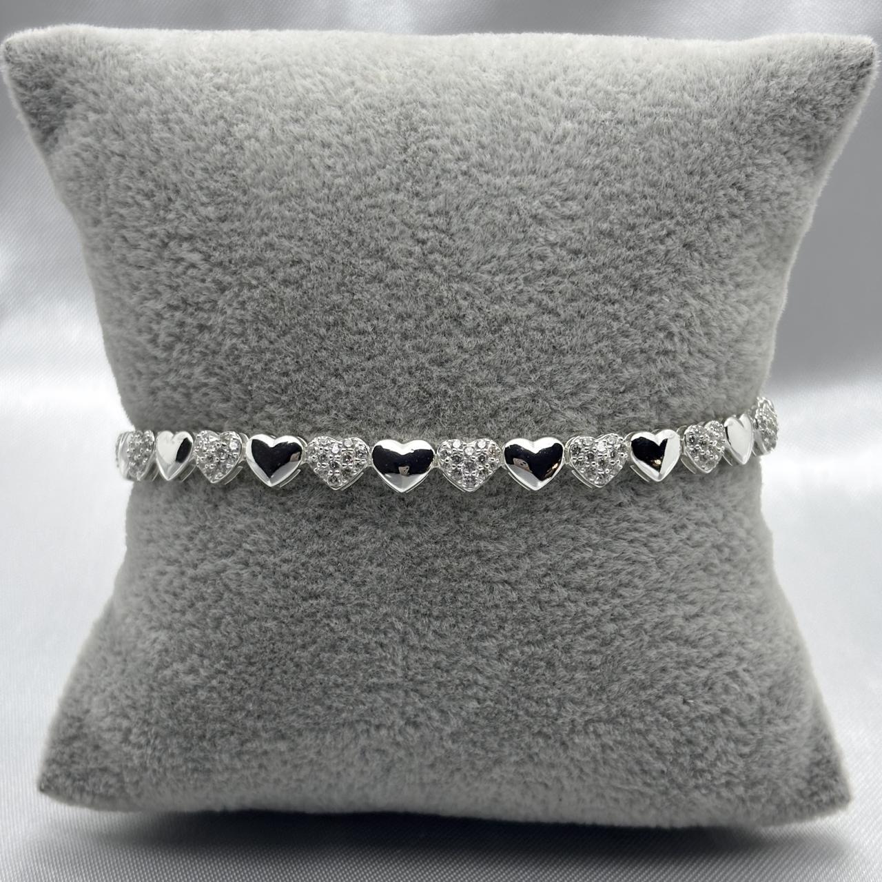 #PA117 - Pulsera Corazones Piedra Zirconia Plata - C30/9.3