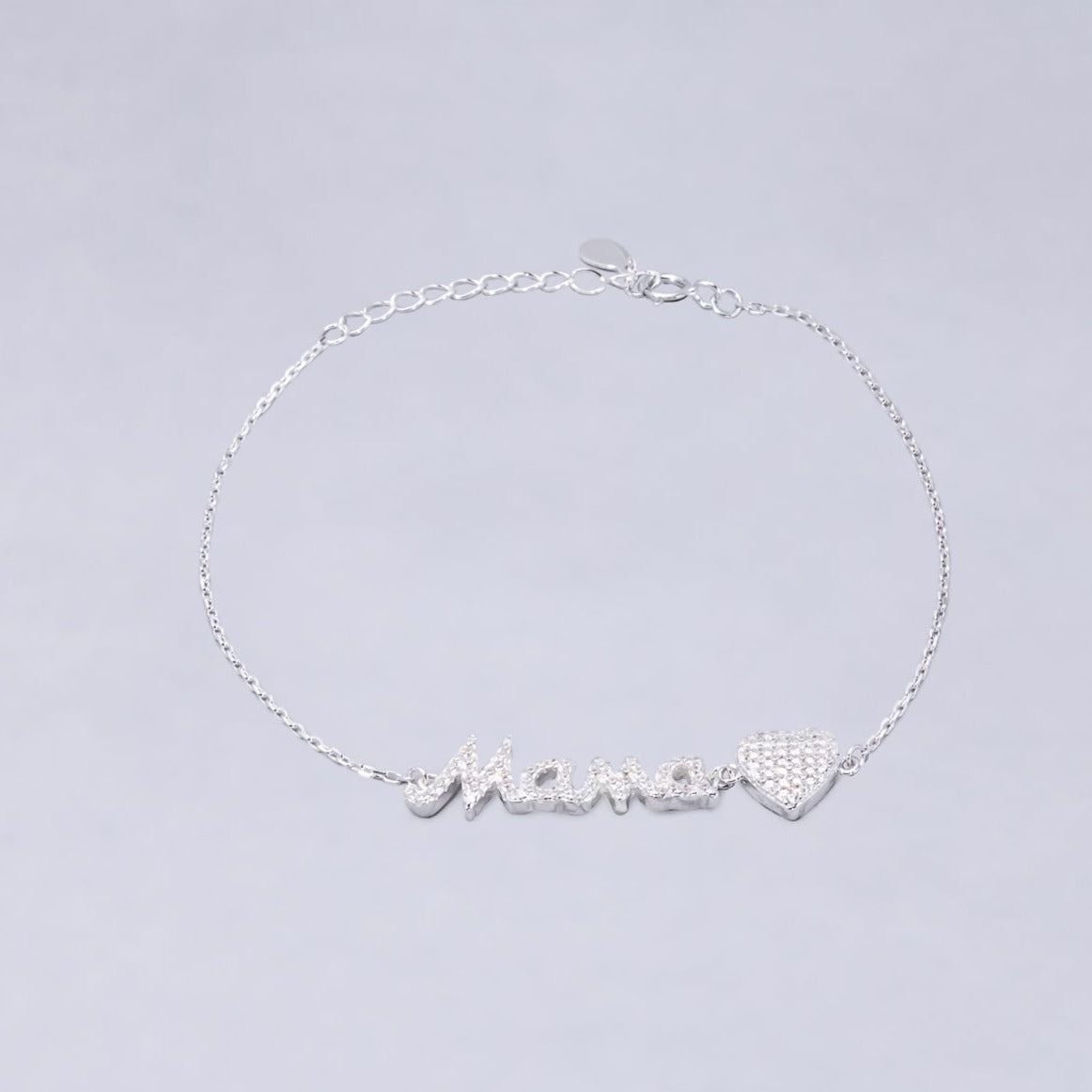 #PA156 - Pulsera De Mamá Y Corazón Con Piedra Zirconia Plata - C14/4.1