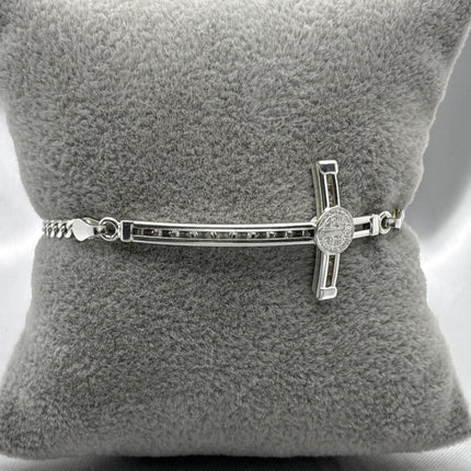 #PA236 - Pulsera Cruz Con Medalla San Benito Plata - A09/6.1