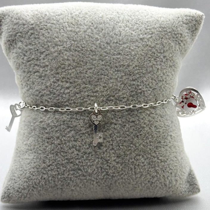 #PA253 - Pulsera De Corazón Y Llaves De Plata Con Piedra Zirconia - A18/2.4