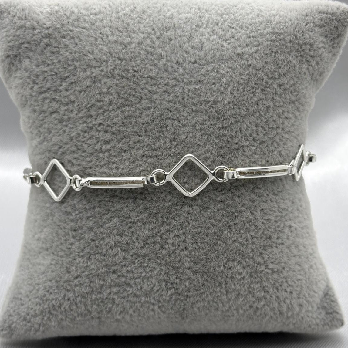 #PA292 - Pulsera Rombo y Rectángulo De Plata Con Piedra Zirconia - A09/5.2