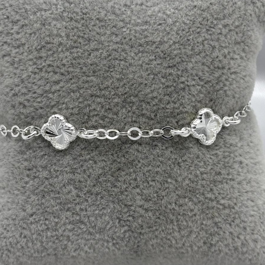 #PA337 - Pulsera Trébol Tipo Van Cleef Diamantada Plata - A15/3.6