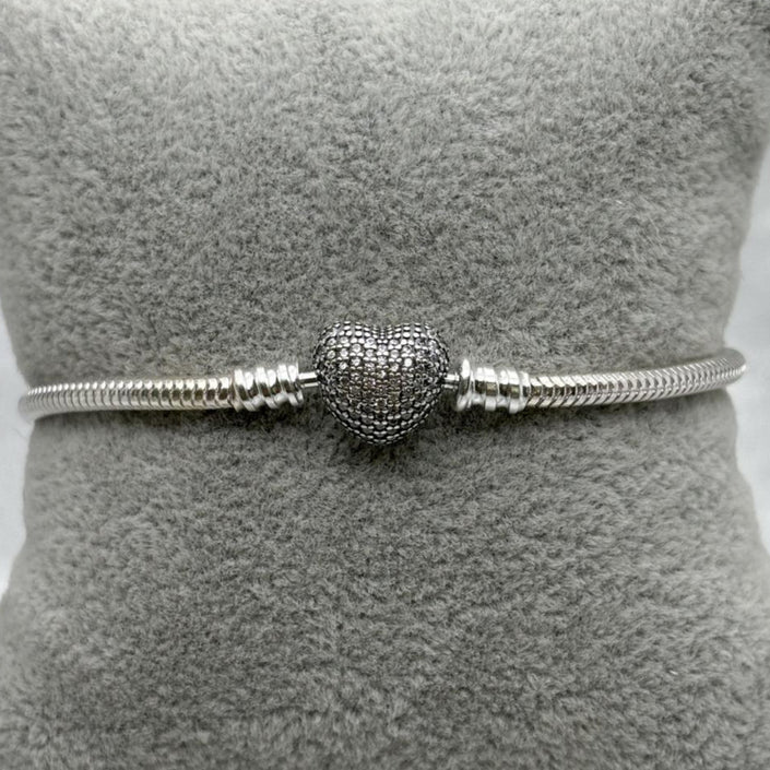 #PP114 - Pulsera Para Charms Corazón Piedra Zirconia Plata - B12/9.0