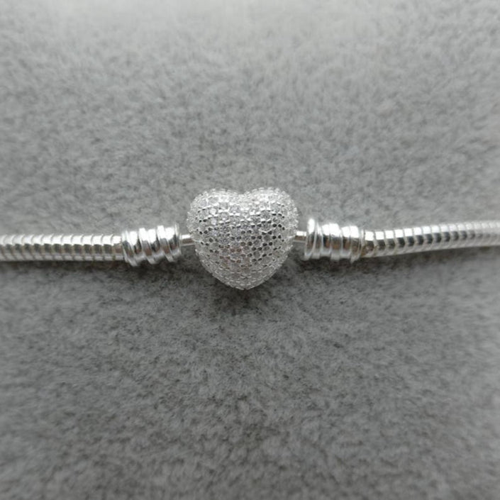 #PP114 - Pulsera Para Charms Corazón Piedra Zirconia Plata - B12/9.0