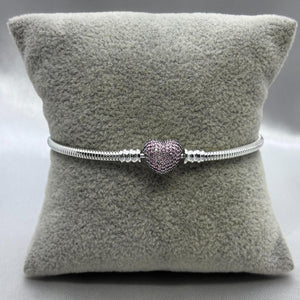 #PP114 - Pulsera Para Charms Corazón Piedra Zirconia Plata - B12/9.0