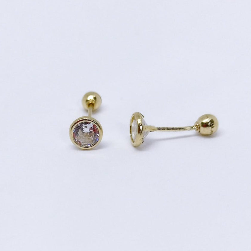 #B10104 - Broquel De Bisel Redondo Piedra Zirconia Oro 10K - L130/ - L200/