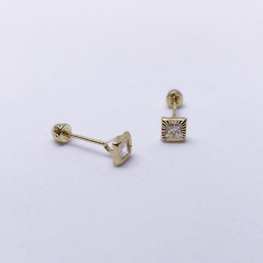 #B10156 - Broquel De Bisel Cuadrado Diamantado De Oro10k - L180/ - L365/