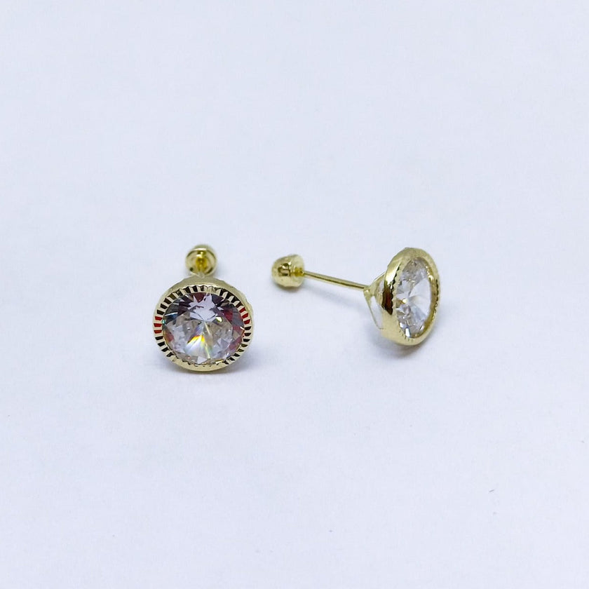 #B10209 - Broquel De Bisel Redondo Diamantado De Oro 10K - L150/ - L280/