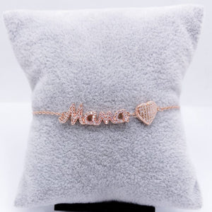 #PA156 - Pulsera De Mamá Y Corazón Con Piedra Zirconia Plata - C14/4.1