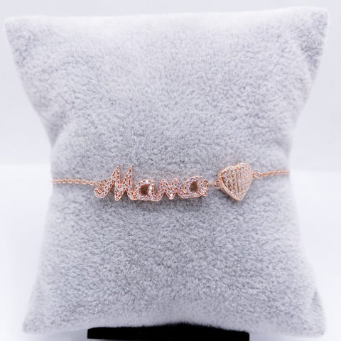 #PA156 - Pulsera De Mamá Y Corazón Con Piedra Zirconia Plata - C14/4.1