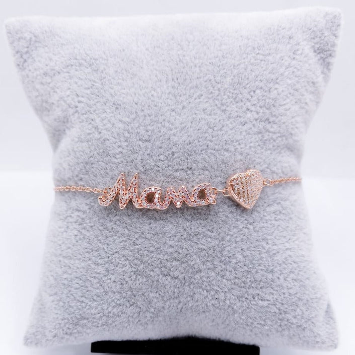 #PA156 - Pulsera De Mamá Y Corazón Con Piedra Zirconia Plata - C14/4.1