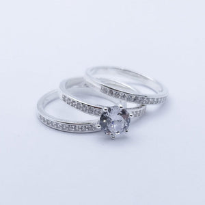 #AL124 - Alianza/Anillo Triple Piedra Zirconia Plata - C25/6.4