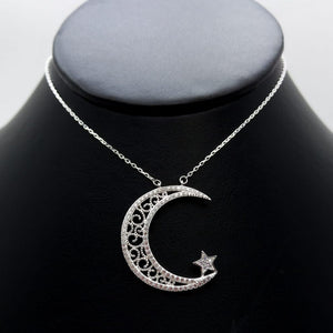 #G221 - Gargantilla De Luna Con Estrella Con Piedra Zirconia Plata - C25/4.8