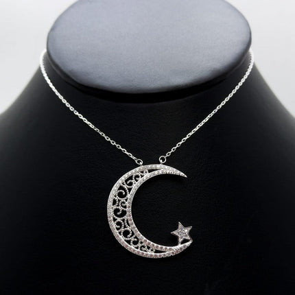 #G221 - Gargantilla De Luna Con Estrella Con Piedra Zirconia Plata - C25/4.8